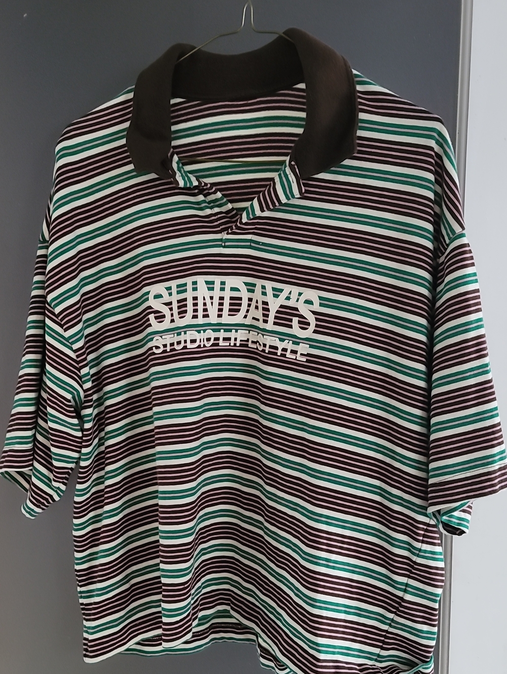 Bershka Striped Polo Shirt in Brown, White & Teal